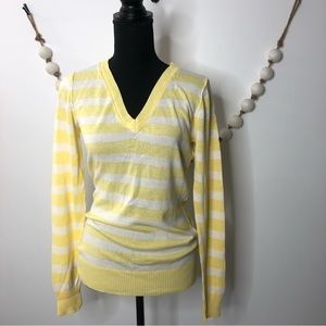 Old Navy Womens Sweater V-neck Yellow Stripes Lightweight M Soft